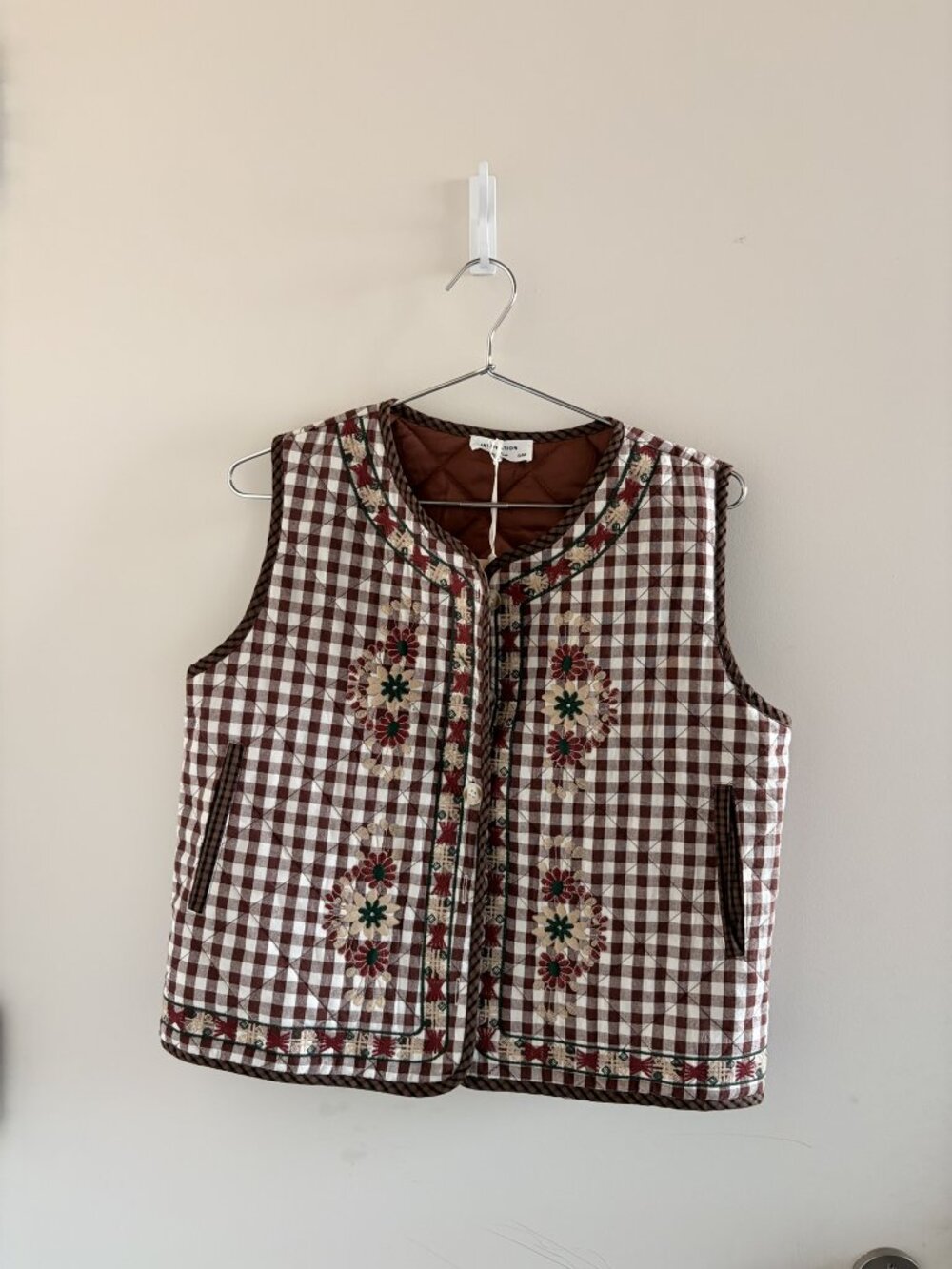 Inspiration Studio Burgundy Gingham Quilted Vest S/M